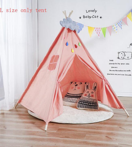 Nordic Style Wooden Support Canvas Tent Children Baby Play House Tent Light Roof Tipi Princess Room Indian Teepee Tent Kids Gift
